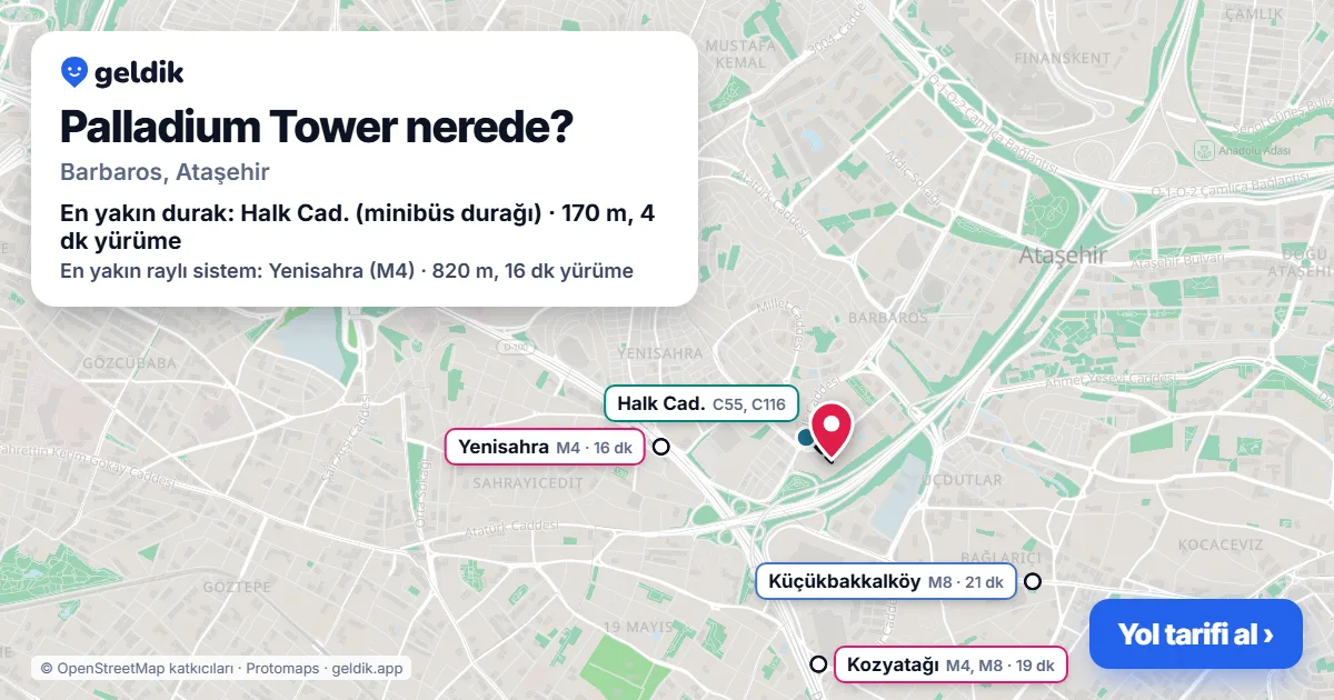 Palladium Tower nerede: haritada konumu ve en yakın duraklar, yürüme süreleriyle