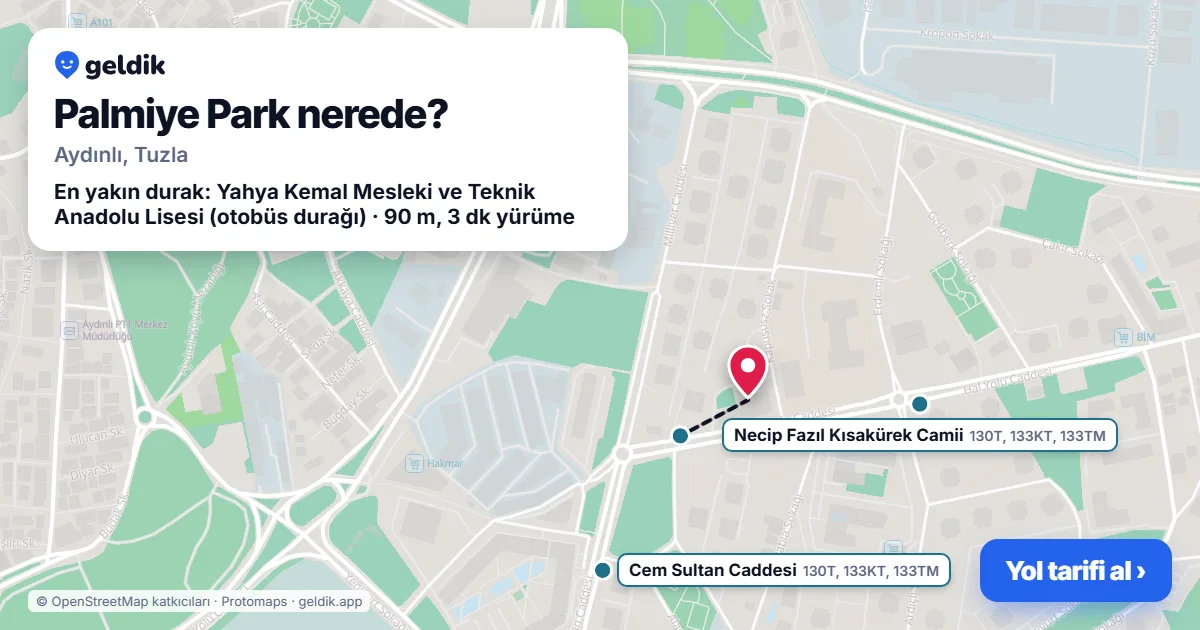 Where is Palmiye Park: map with its location and the nearest stops, with walking times