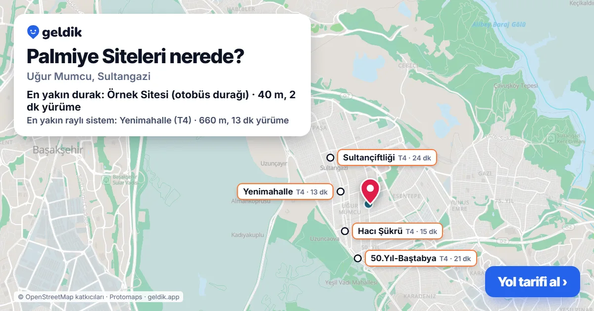 Where is Palmiye Siteleri: map with its location and the nearest stops, with walking times