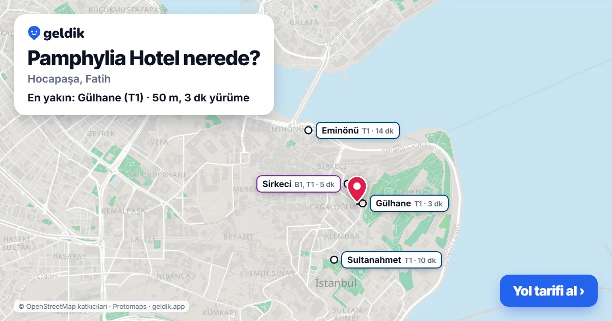 Pamphylia Hotel nerede: haritada konumu ve en yakın duraklar, yürüme süreleriyle
