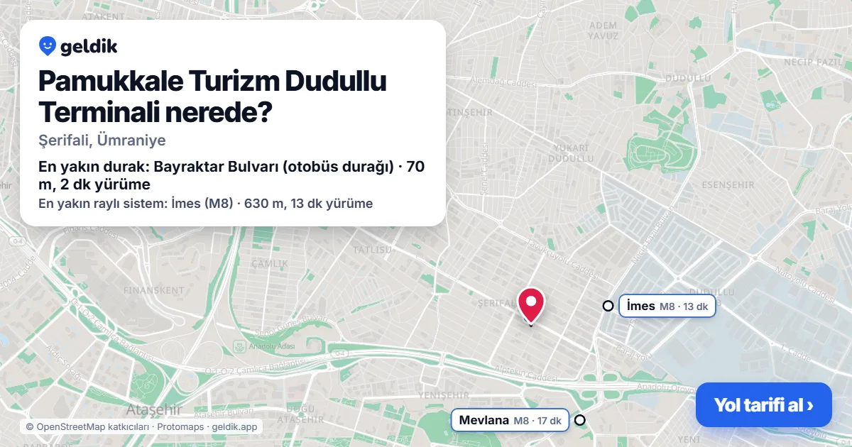 Where is Pamukkale Turizm Dudullu Terminali: map with its location and the nearest stops, with walking times