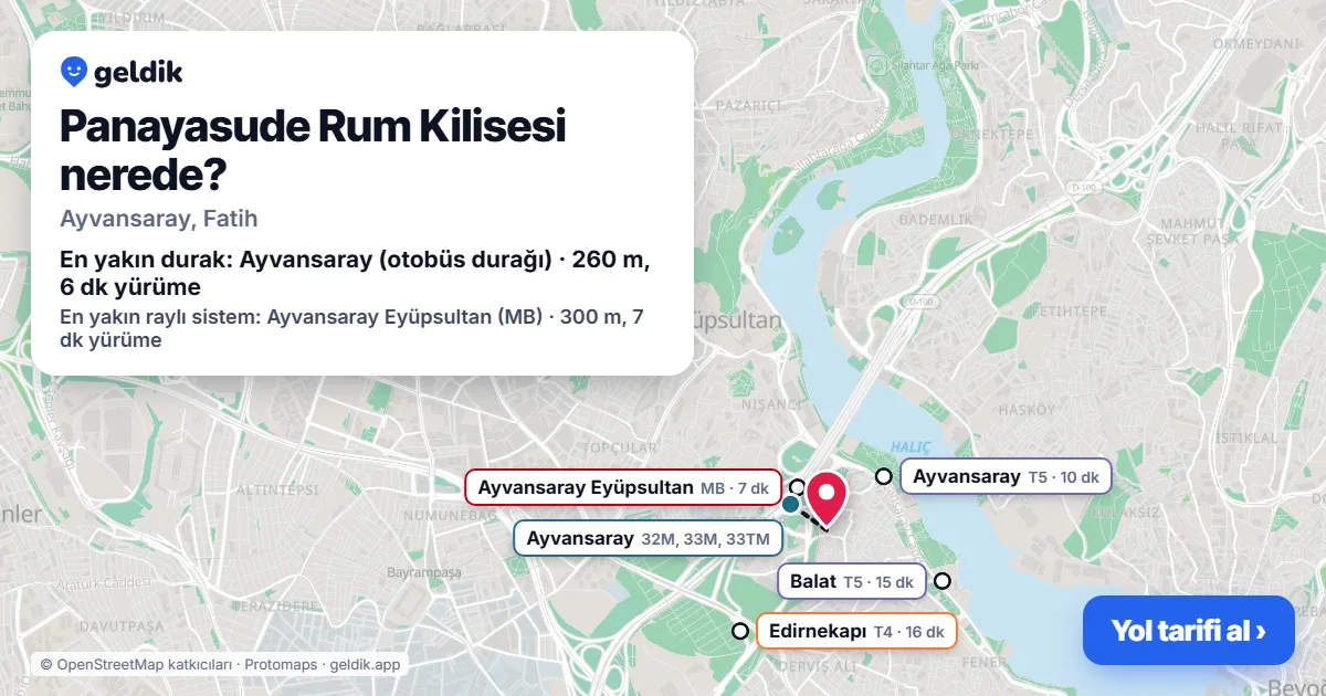 Panayasude Rum Kilisesi nerede: haritada konumu ve en yakın duraklar, yürüme süreleriyle