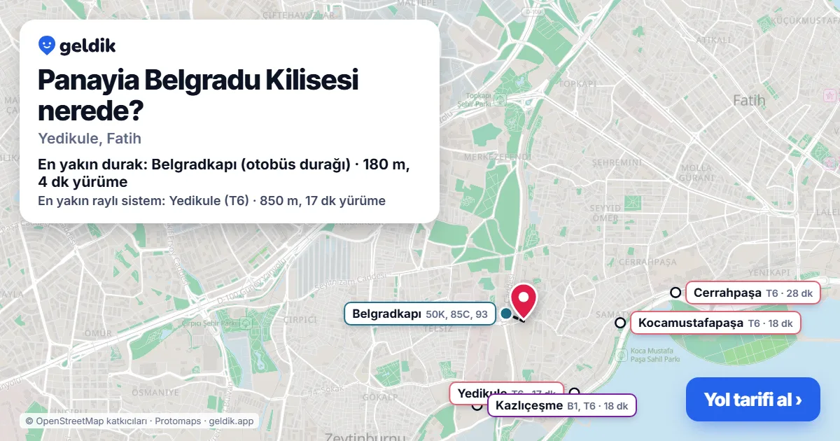 Where is Panayia Belgradu Kilisesi: map with its location and the nearest stops, with walking times