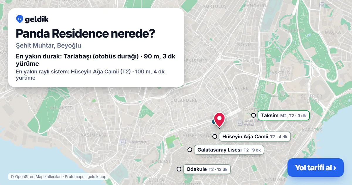 Panda Residence nerede: haritada konumu ve en yakın duraklar, yürüme süreleriyle