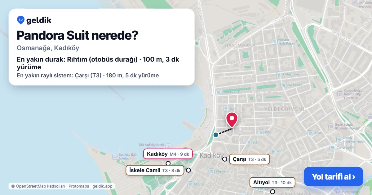 Where is Pandora Suit: map with its location and the nearest stops, with walking times