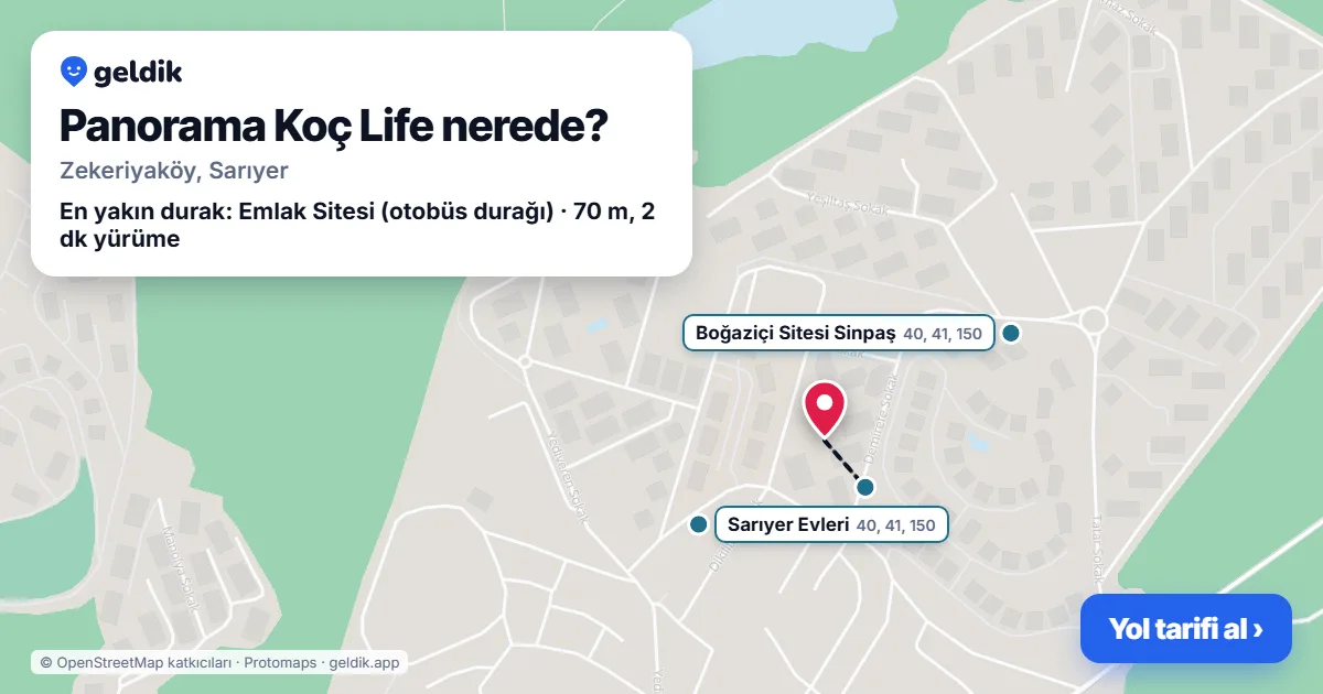 Panorama Koç Life nerede: haritada konumu ve en yakın duraklar, yürüme süreleriyle