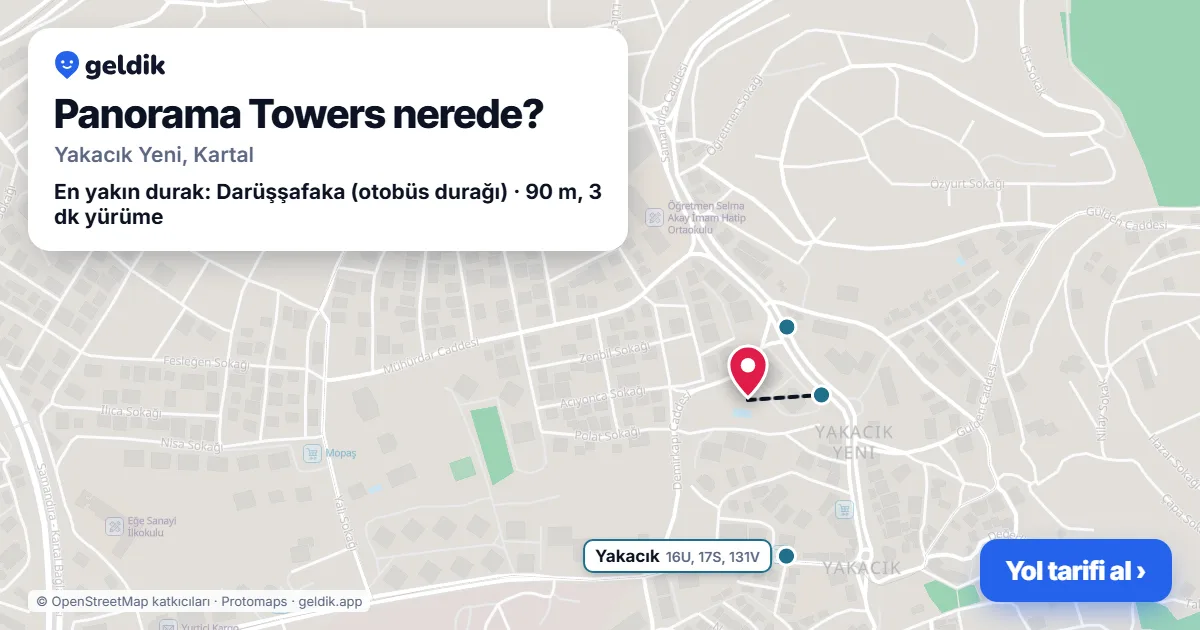 Panorama Towers nerede: haritada konumu ve en yakın duraklar, yürüme süreleriyle