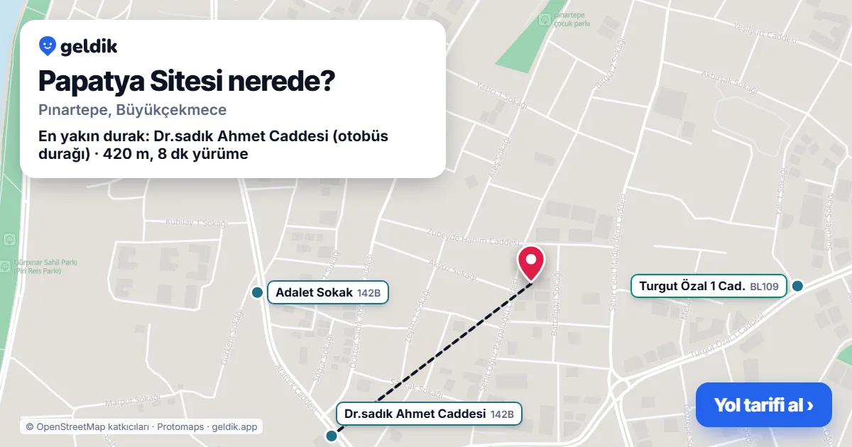 Where is Papatya Sitesi: map with its location and the nearest stops, with walking times