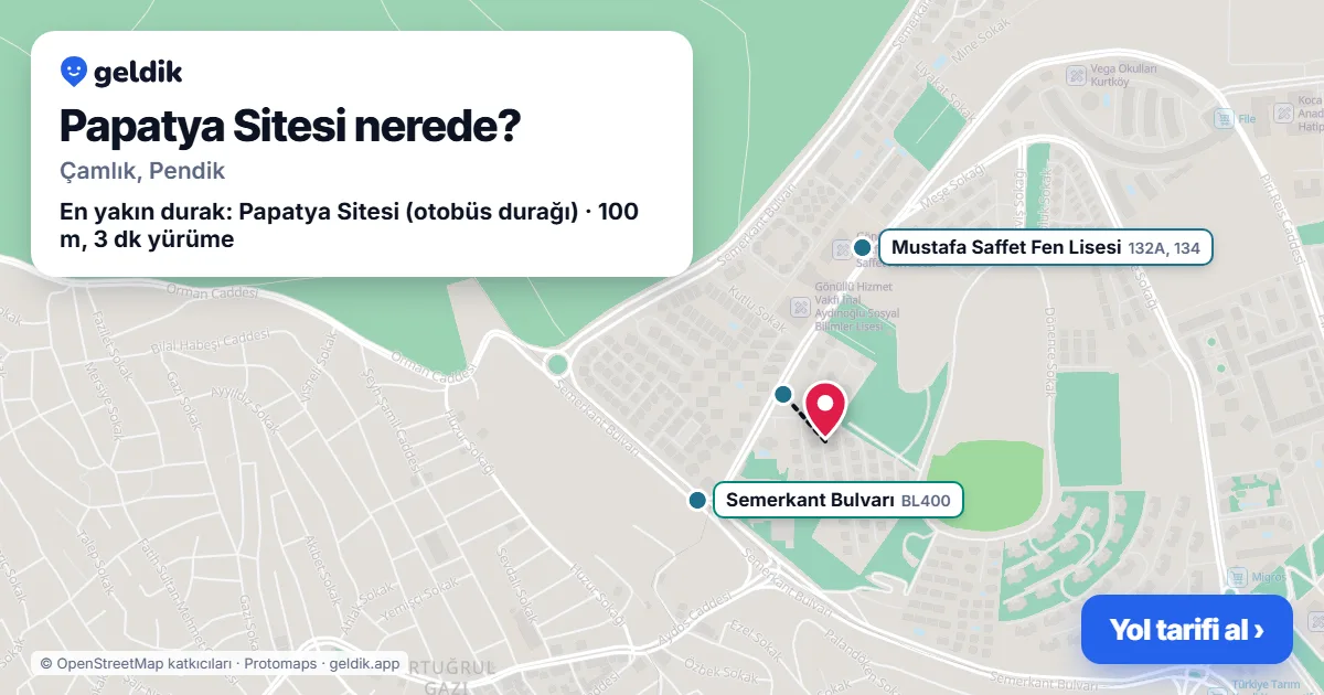 Papatya Sitesi nerede: haritada konumu ve en yakın duraklar, yürüme süreleriyle