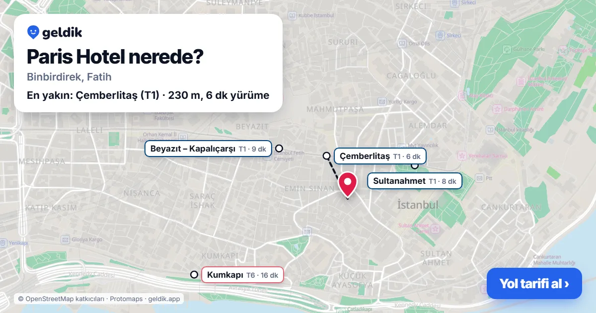 Where is Paris Hotel: map with its location and the nearest stops, with walking times