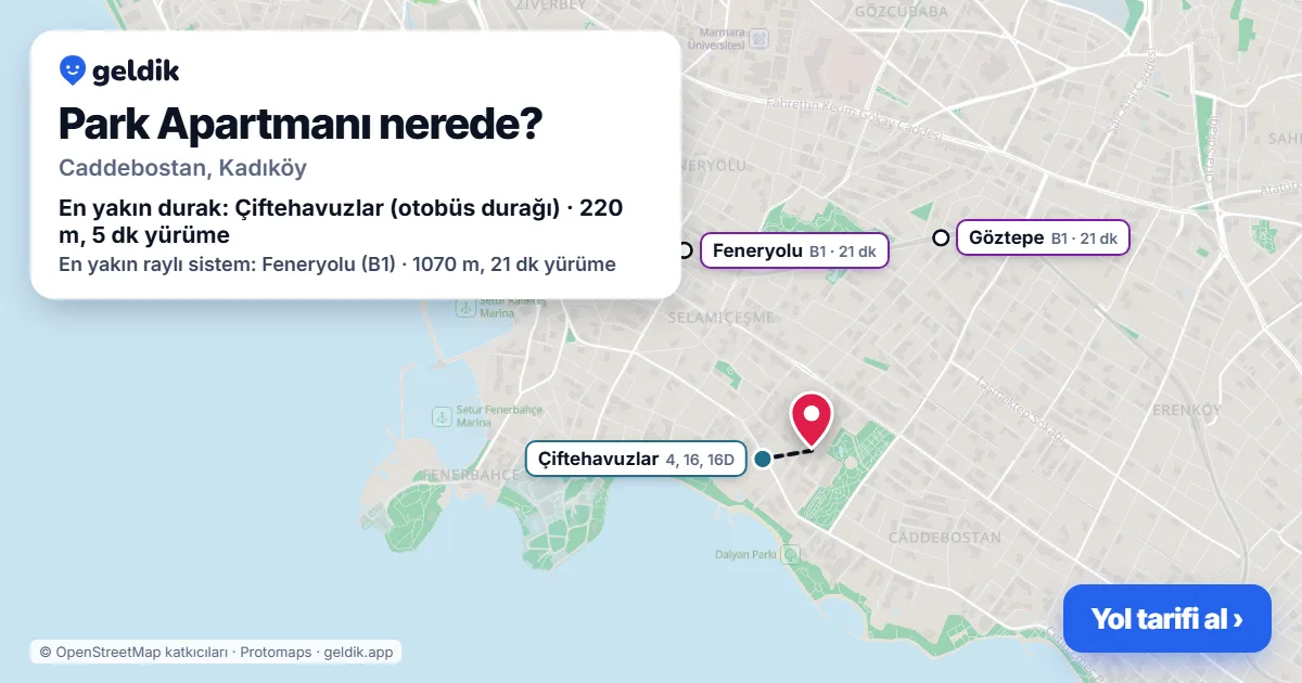Park Apartmanı nerede: haritada konumu ve en yakın duraklar, yürüme süreleriyle