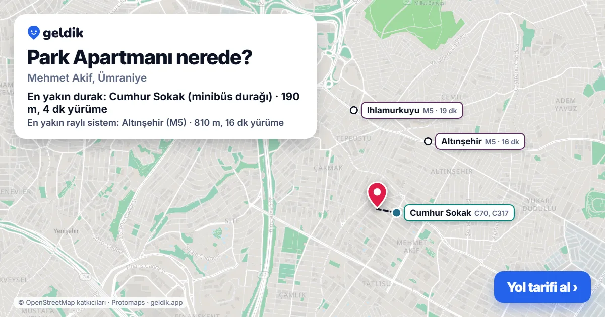 Park Apartmanı nerede: haritada konumu ve en yakın duraklar, yürüme süreleriyle