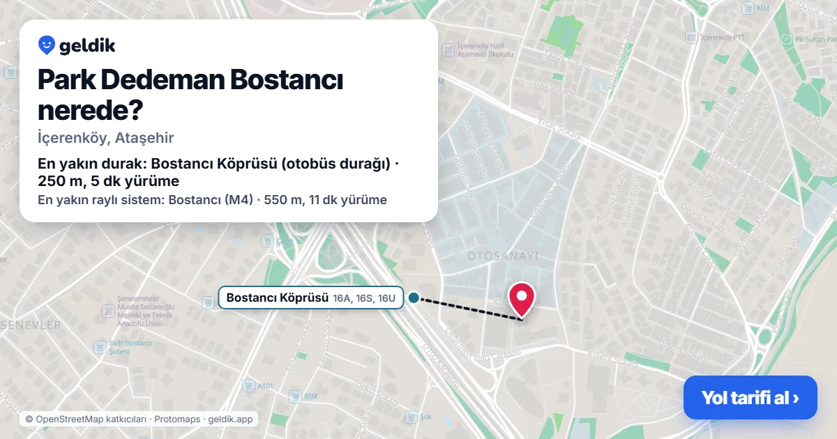 Park Dedeman Bostancı nerede: haritada konumu ve en yakın duraklar, yürüme süreleriyle