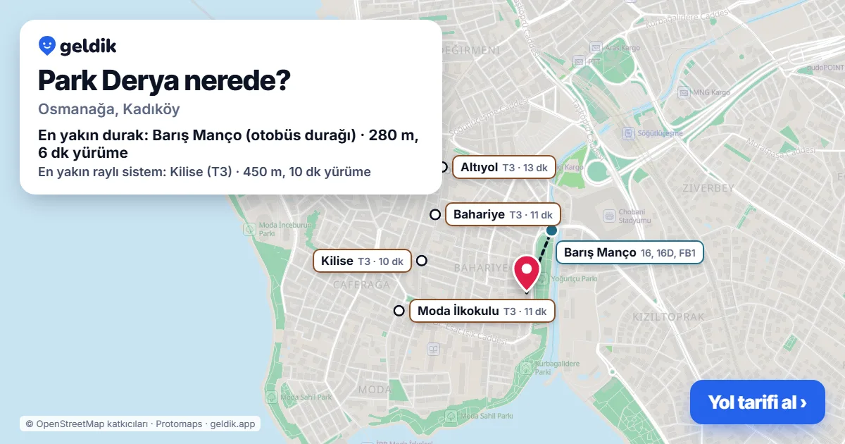 Where is Park Derya: map with its location and the nearest stops, with walking times