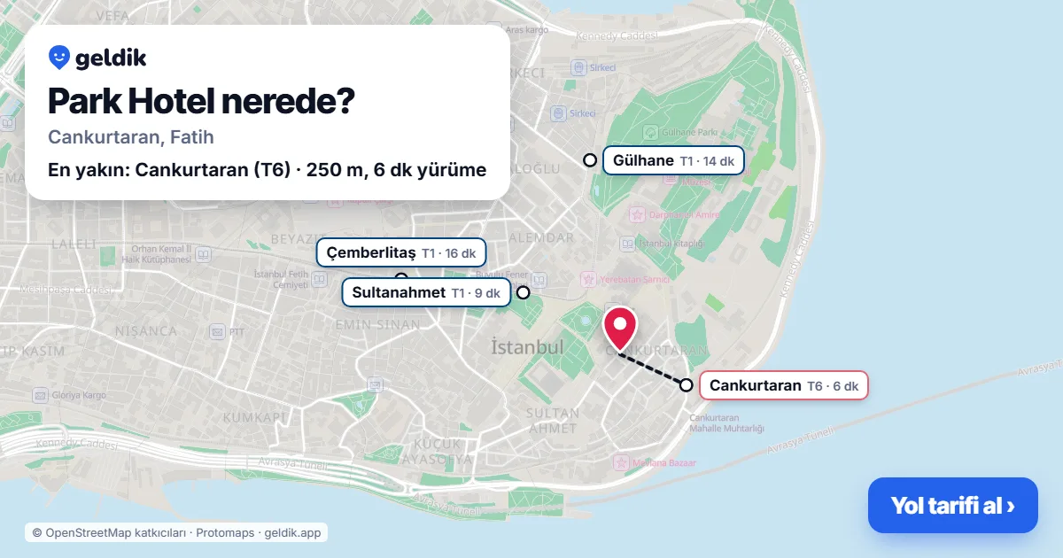 Park Hotel nerede: haritada konumu ve en yakın duraklar, yürüme süreleriyle