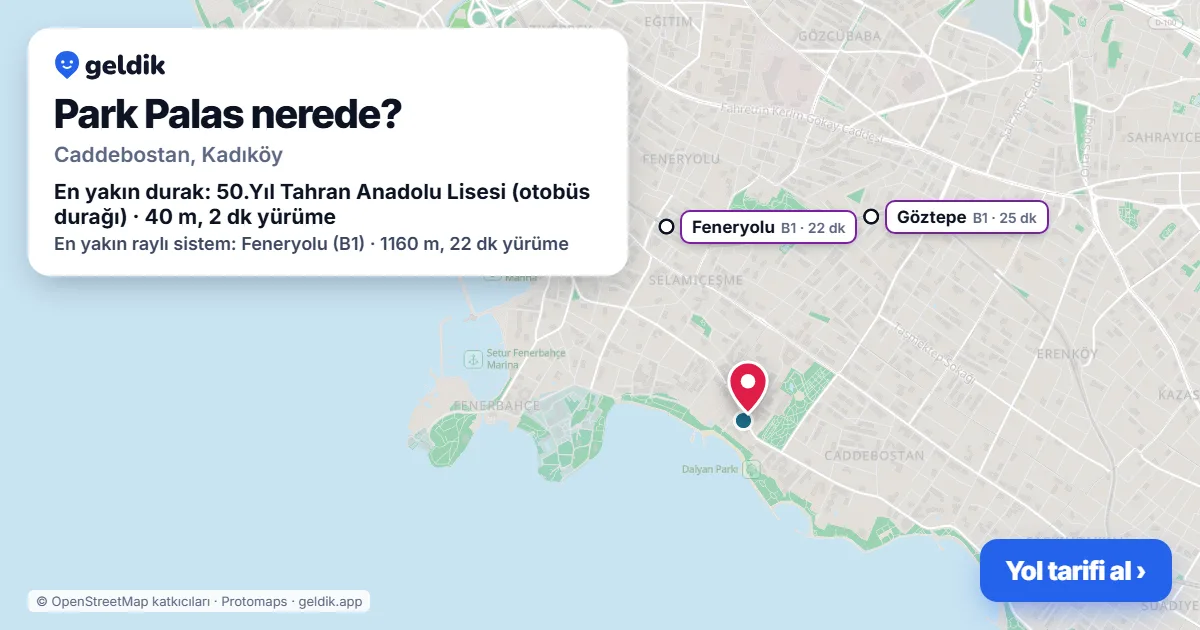 Where is Park Palas: map with its location and the nearest stops, with walking times