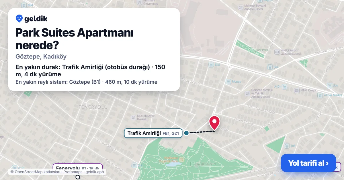 Park Suites Apartmanı nerede: haritada konumu ve en yakın duraklar, yürüme süreleriyle