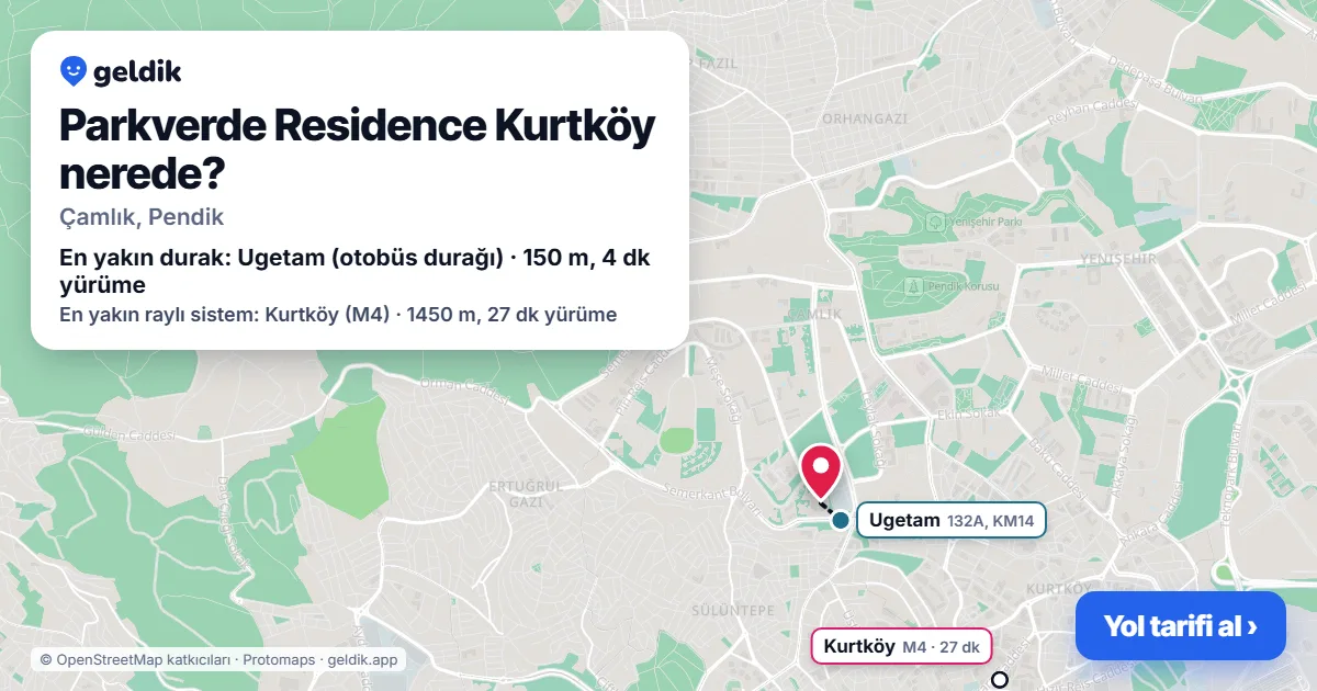 Where is Parkverde Residence Kurtköy: map with its location and the nearest stops, with walking times