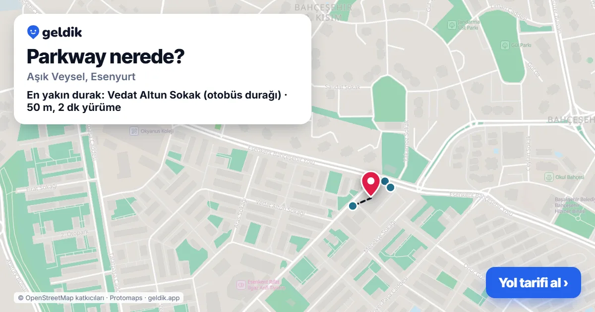 Parkway nerede: haritada konumu ve en yakın duraklar, yürüme süreleriyle