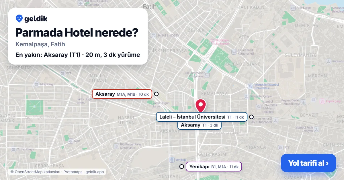 Parmada Hotel nerede: haritada konumu ve en yakın duraklar, yürüme süreleriyle