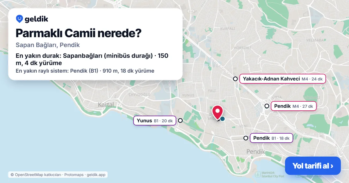 Parmaklı Camii nerede: haritada konumu ve en yakın duraklar, yürüme süreleriyle