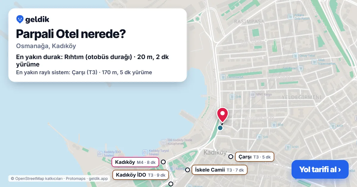 Where is Parpali Otel: map with its location and the nearest stops, with walking times