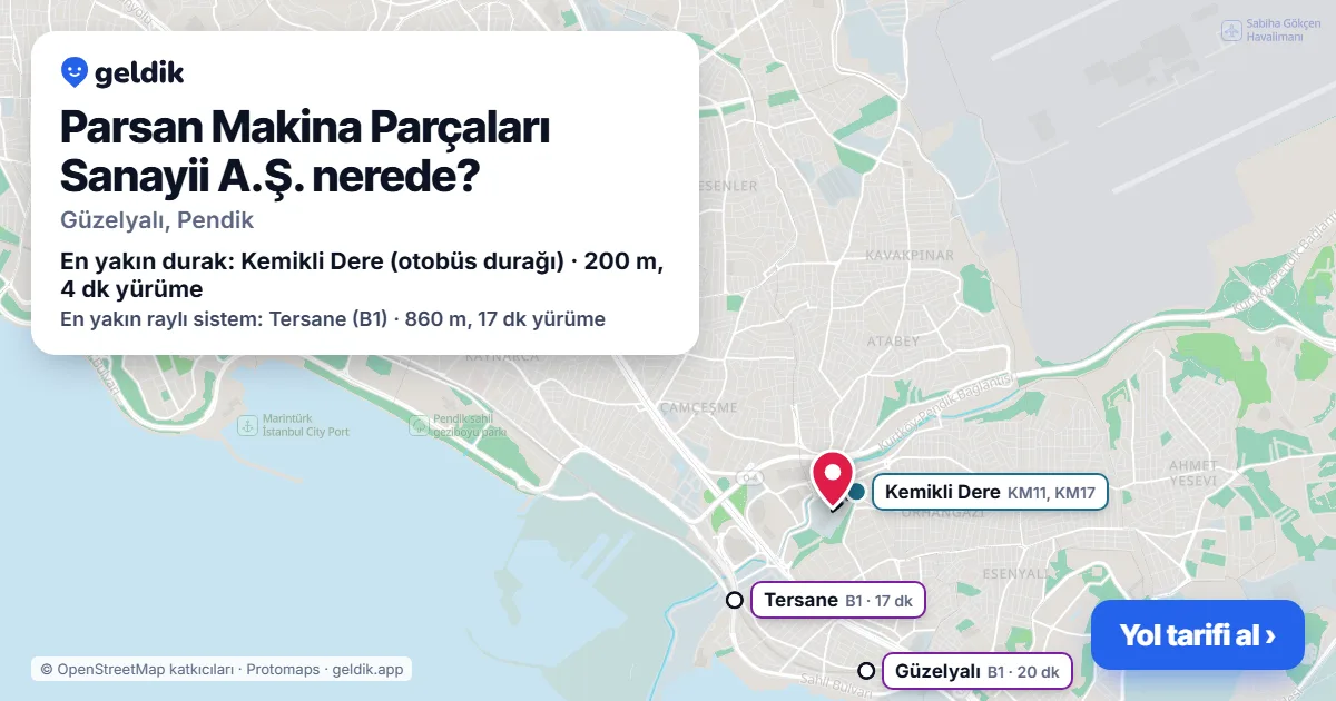Parsan Makina Parçaları Sanayii A.Ş. nerede: haritada konumu ve en yakın duraklar, yürüme süreleriyle