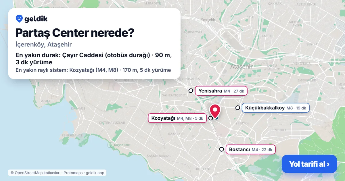 Where is Partaş Center: map with its location and the nearest stops, with walking times