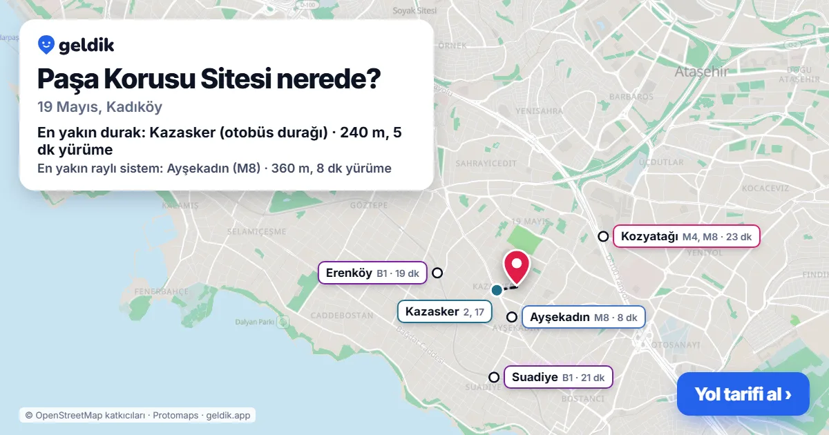 Paşa Korusu Sitesi nerede: haritada konumu ve en yakın duraklar, yürüme süreleriyle