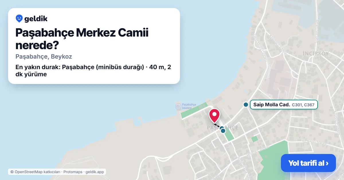 Paşabahçe Merkez Camii nerede: haritada konumu ve en yakın duraklar, yürüme süreleriyle