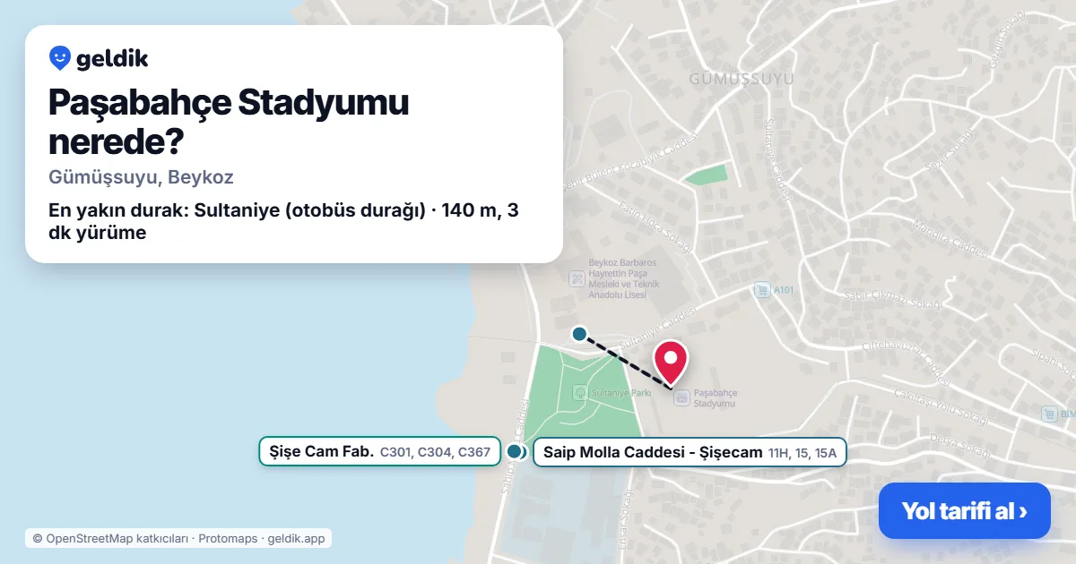 Paşabahçe Stadyumu nerede: haritada konumu ve en yakın duraklar, yürüme süreleriyle
