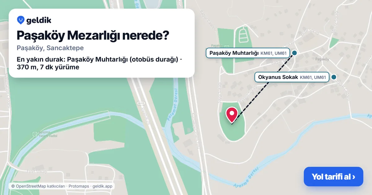 Paşaköy Mezarlığı nerede: haritada konumu ve en yakın duraklar, yürüme süreleriyle