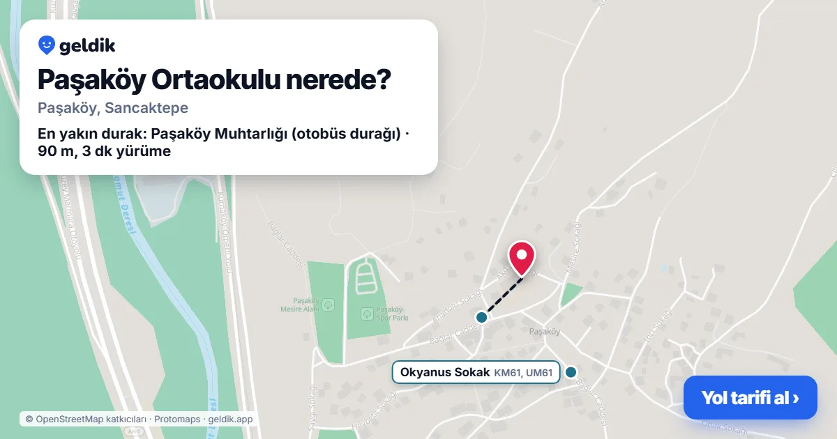 Paşaköy Ortaokulu nerede: haritada konumu ve en yakın duraklar, yürüme süreleriyle