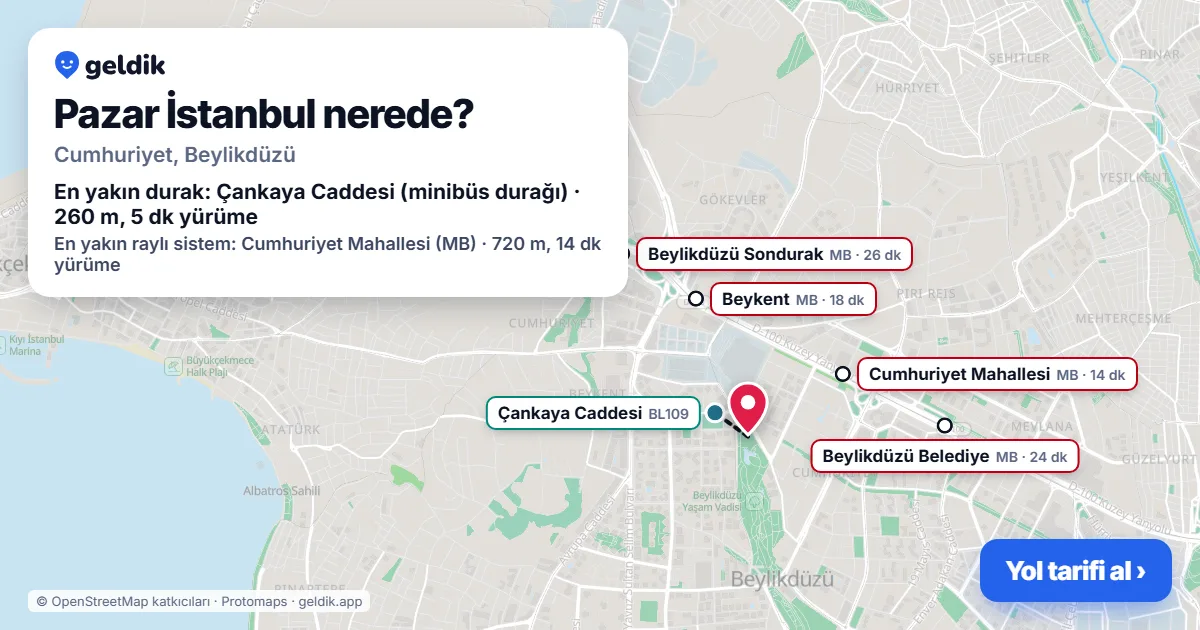 Pazar İstanbul nerede: haritada konumu ve en yakın duraklar, yürüme süreleriyle
