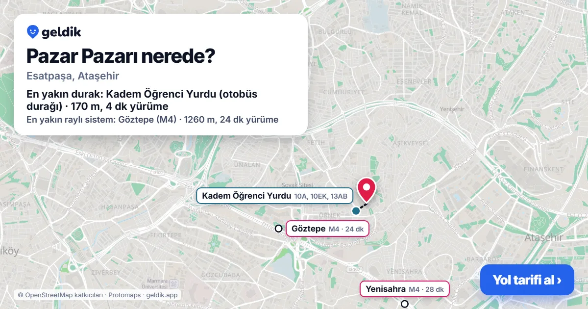 Pazar Pazarı nerede: haritada konumu ve en yakın duraklar, yürüme süreleriyle