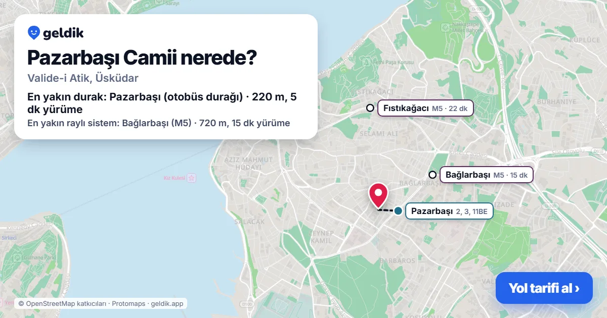 Pazarbaşı Camii nerede: haritada konumu ve en yakın duraklar, yürüme süreleriyle