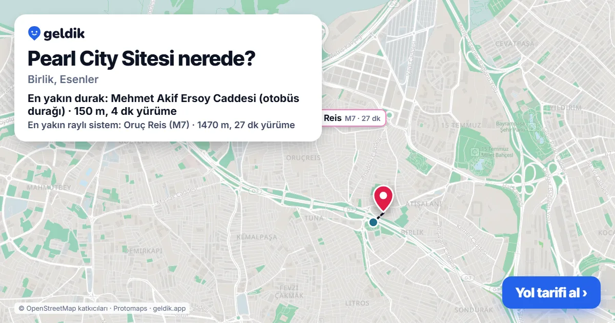 Pearl City Sitesi nerede: haritada konumu ve en yakın duraklar, yürüme süreleriyle