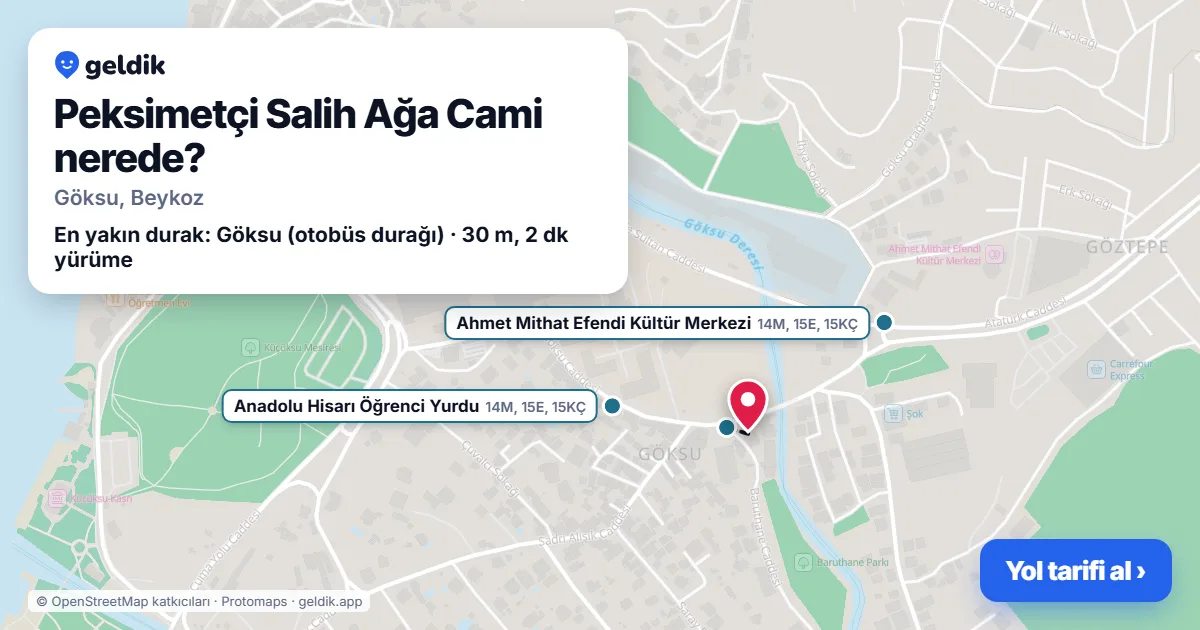 Peksimetçi Salih Ağa Cami nerede: haritada konumu ve en yakın duraklar, yürüme süreleriyle