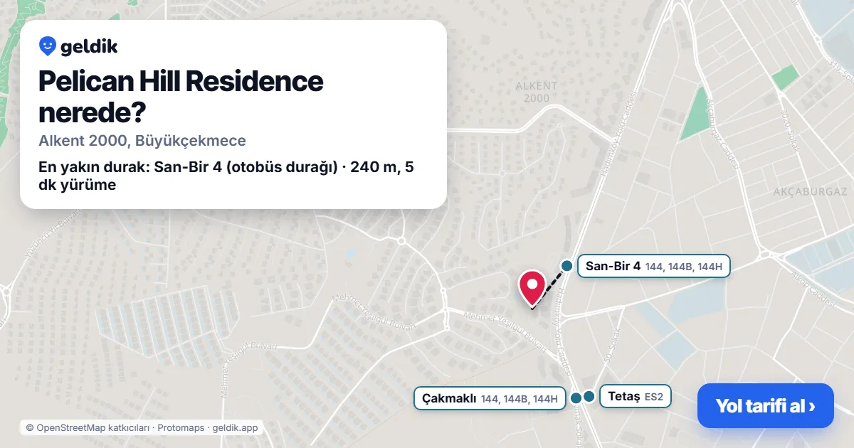 Pelican Hill Residence nerede: haritada konumu ve en yakın duraklar, yürüme süreleriyle