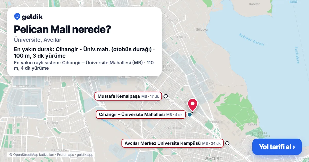 Where is Pelican Mall: map with its location and the nearest stops, with walking times
