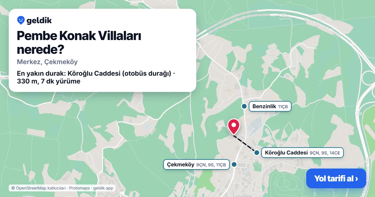 Pembe Konak Villaları nerede: haritada konumu ve en yakın duraklar, yürüme süreleriyle