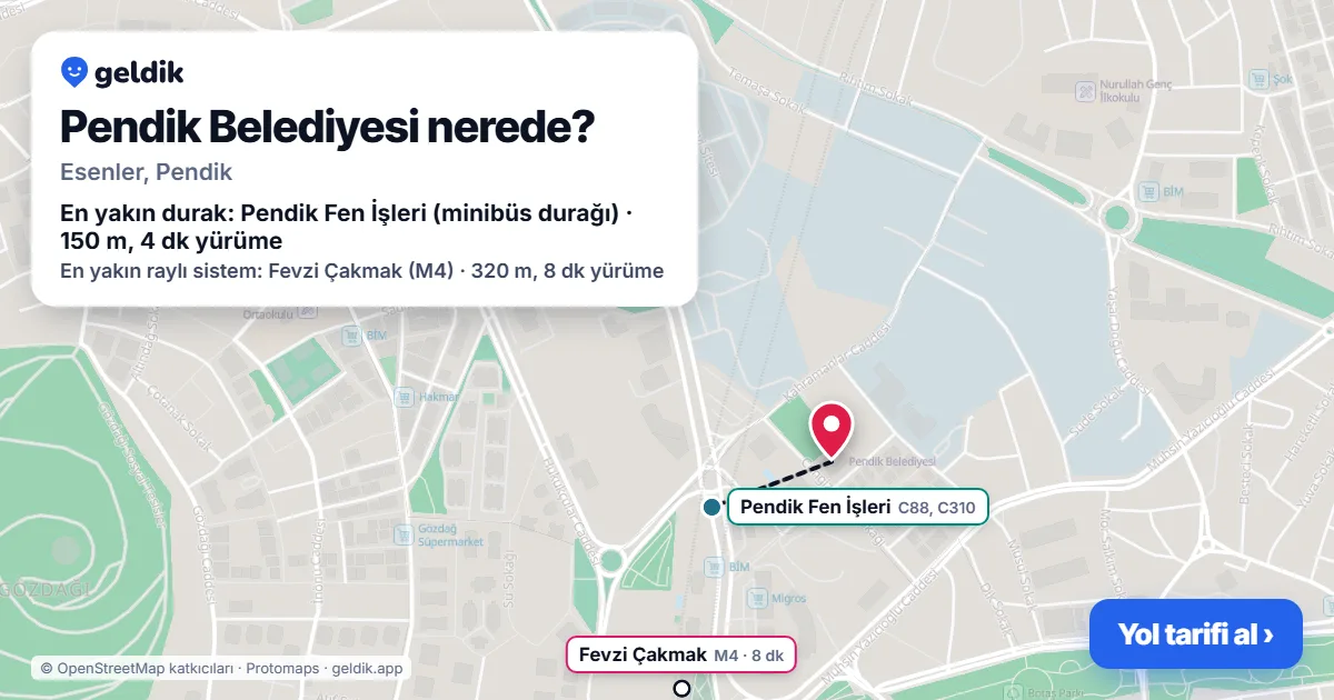 Pendik Belediyesi nerede: haritada konumu ve en yakın duraklar, yürüme süreleriyle