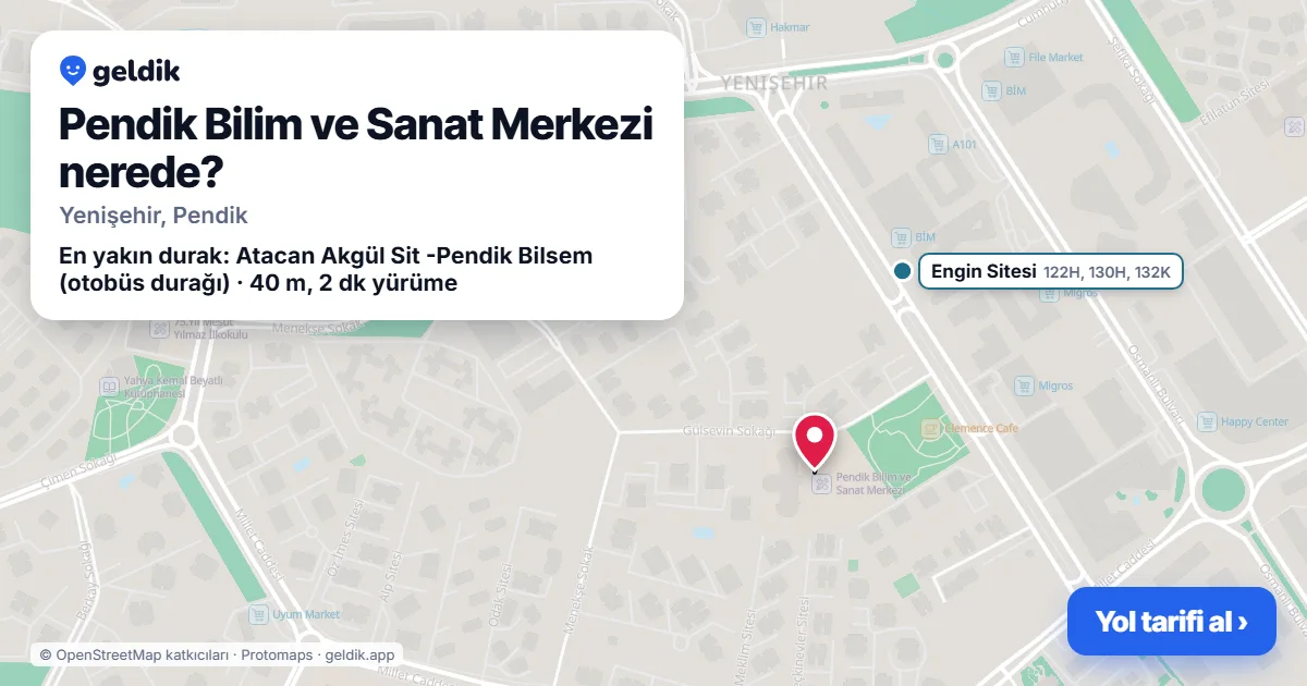 Pendik Bilim ve Sanat Merkezi nerede: haritada konumu ve en yakın duraklar, yürüme süreleriyle