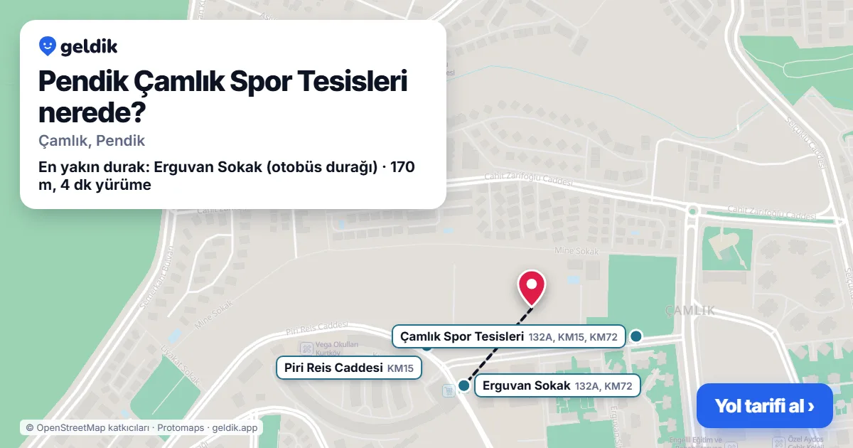 Pendik Çamlık Spor Tesisleri nerede: haritada konumu ve en yakın duraklar, yürüme süreleriyle