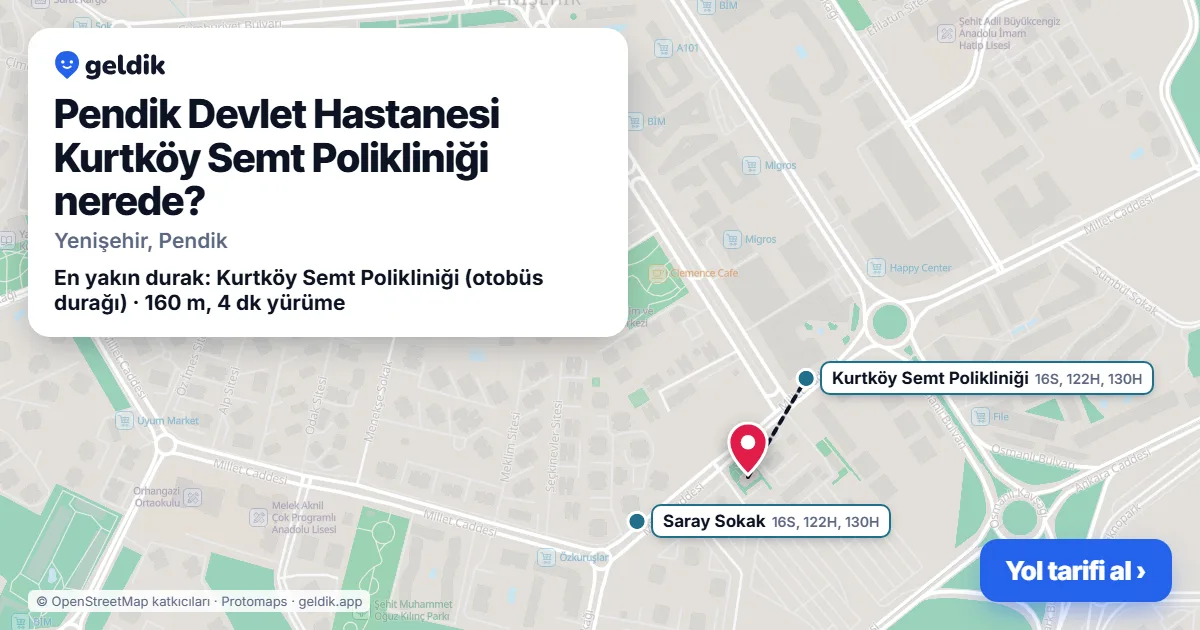 Pendik Devlet Hastanesi Kurtköy Semt Polikliniği nerede: haritada konumu ve en yakın duraklar, yürüme süreleriyle