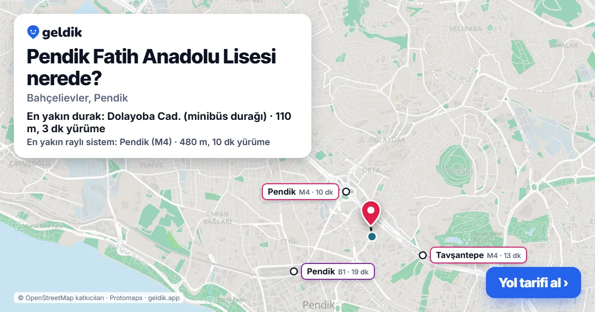 Where is Pendik Fatih Anadolu Lisesi: map with its location and the nearest stops, with walking times