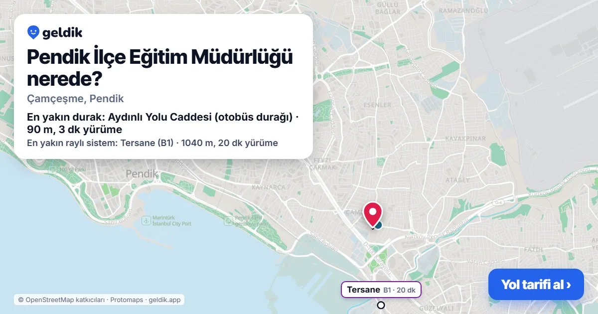 Pendik İlçe Eğitim Müdürlüğü nerede: haritada konumu ve en yakın duraklar, yürüme süreleriyle