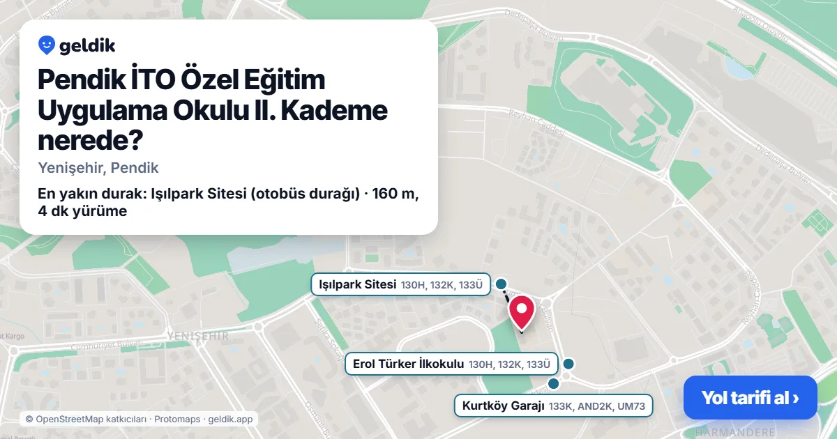 Where is Pendik İTO Özel Eğitim Uygulama Okulu II. Kademe: map with its location and the nearest stops, with walking times
