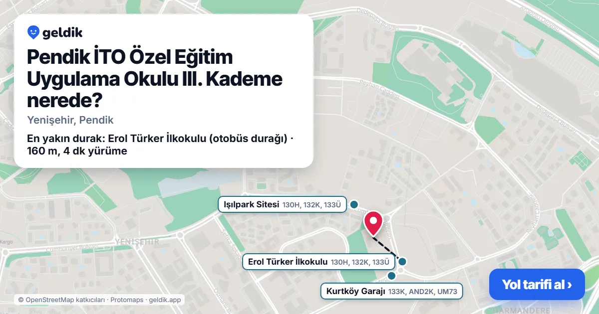 Where is Pendik İTO Özel Eğitim Uygulama Okulu III. Kademe: map with its location and the nearest stops, with walking times