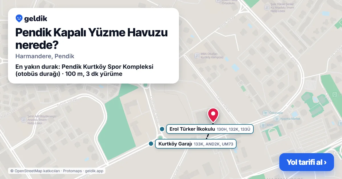 Pendik Kapalı Yüzme Havuzu nerede: haritada konumu ve en yakın duraklar, yürüme süreleriyle